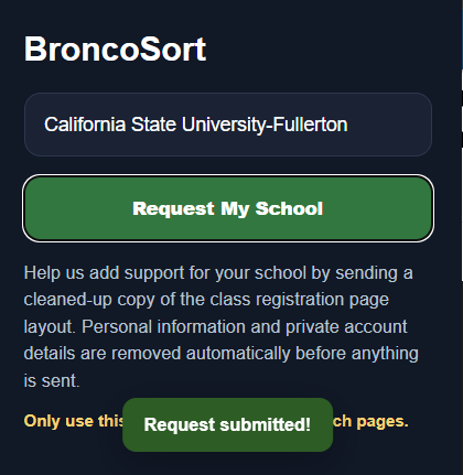 Request submitted in BroncoSort